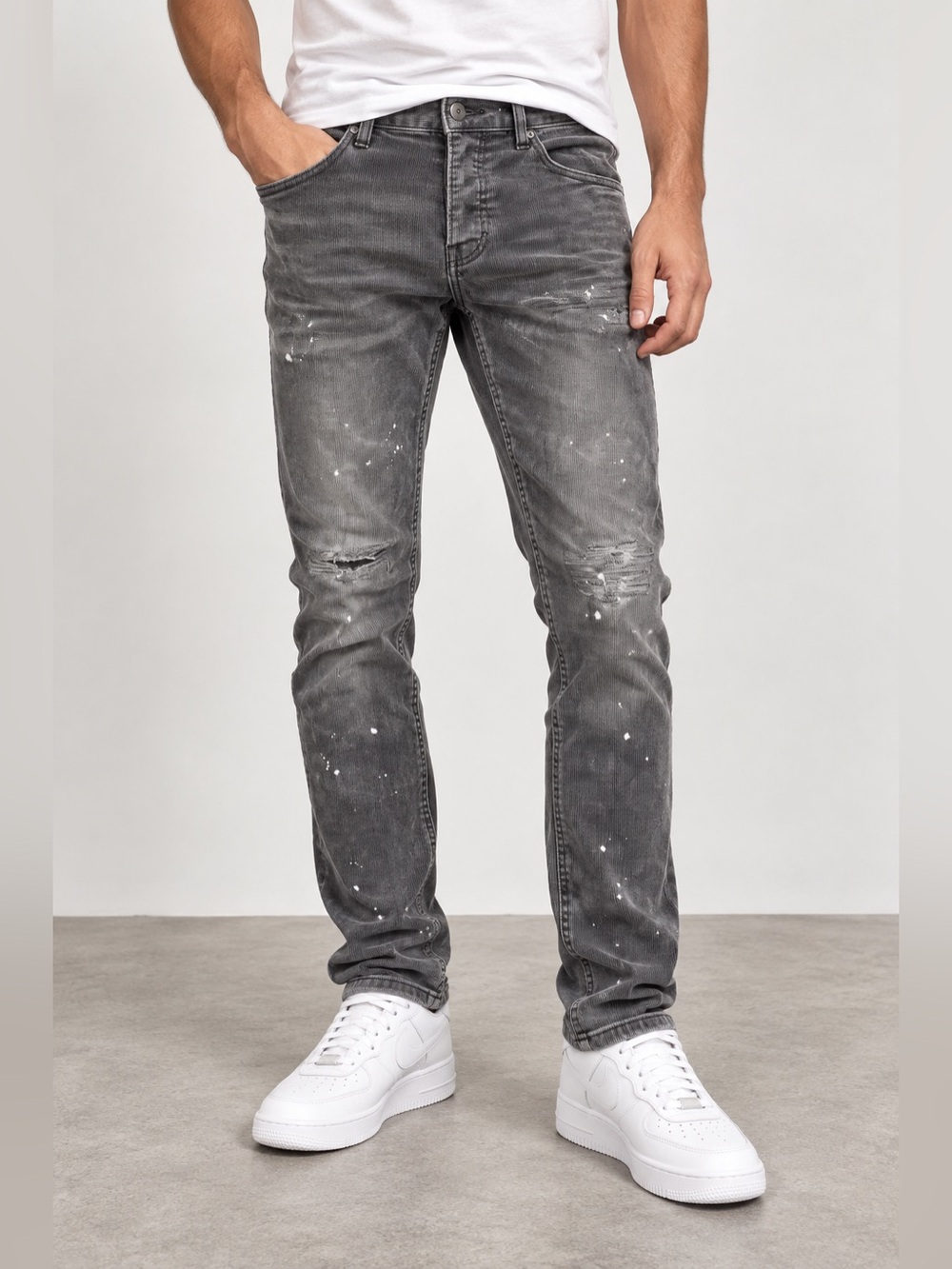 Purple Brand Gray Distressed Paint Splatter Corduroy Pants Men’s 31